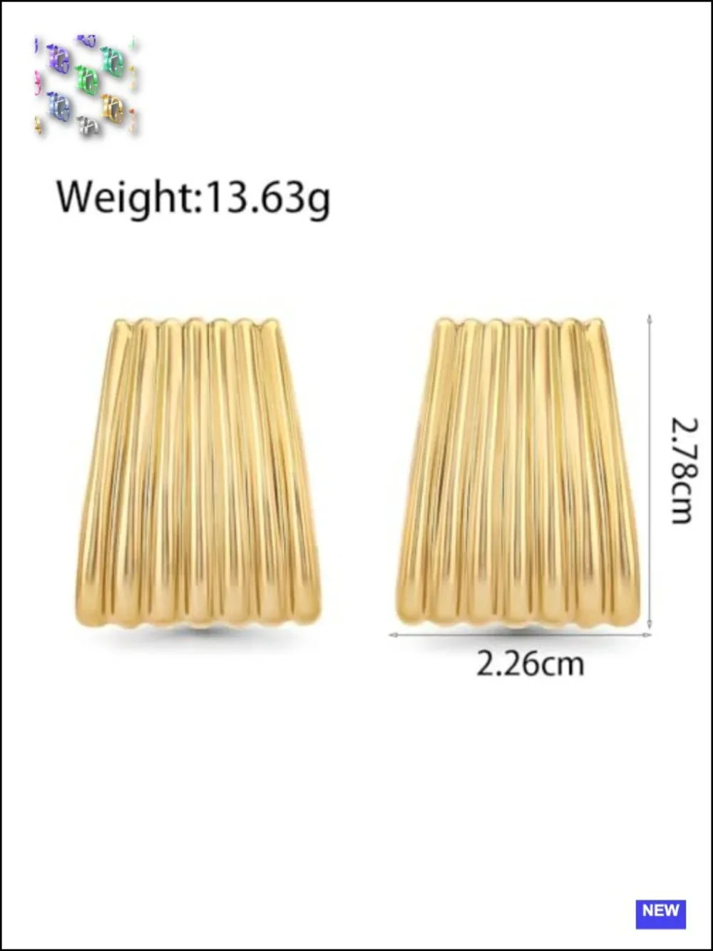 Chunky Gold Ribbed Square Statement Drop Dangle Earrings